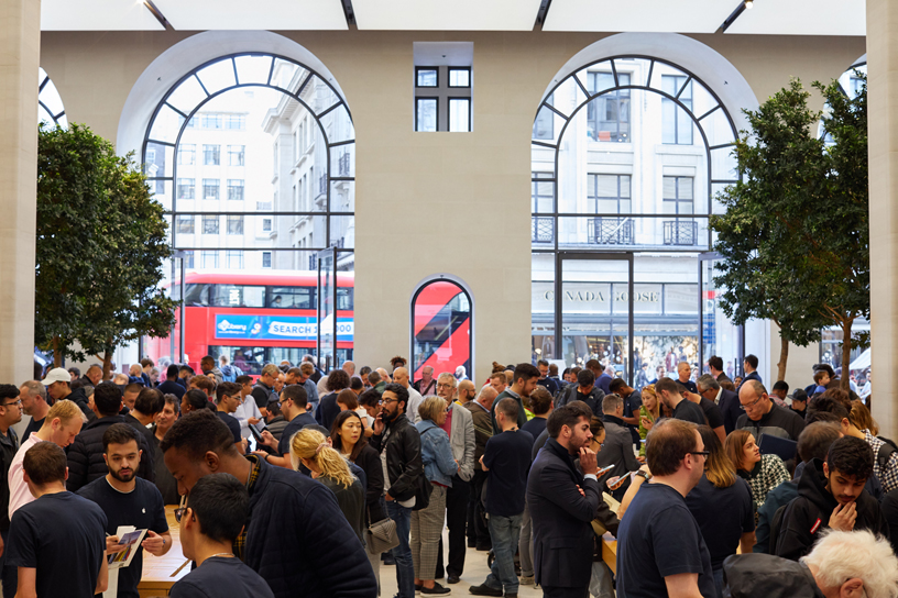 Crowds inside Apple Regent Street in London.