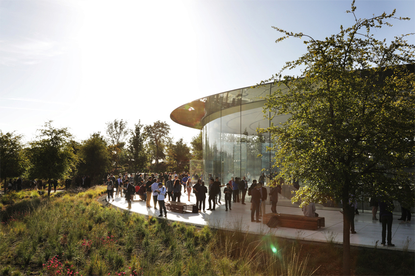 Guests outside Apple Park’s Steve Jobs Theater.