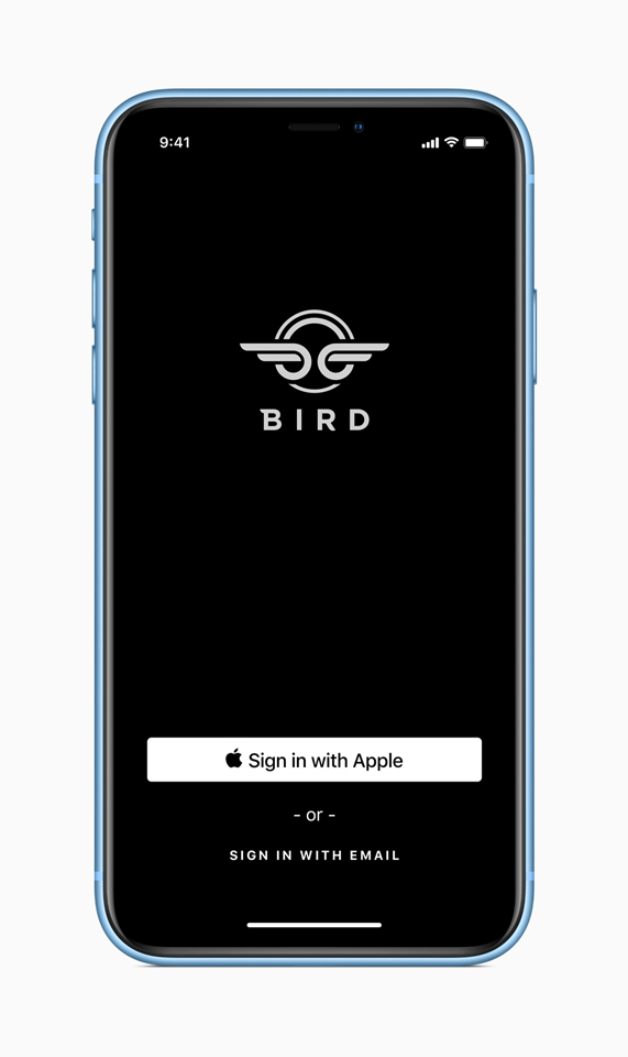 Sign In with Apple en la app Bird.