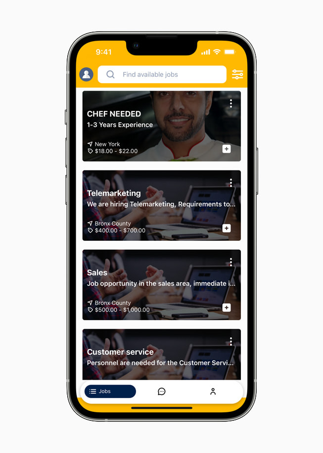 Job search section on the Chamba app.