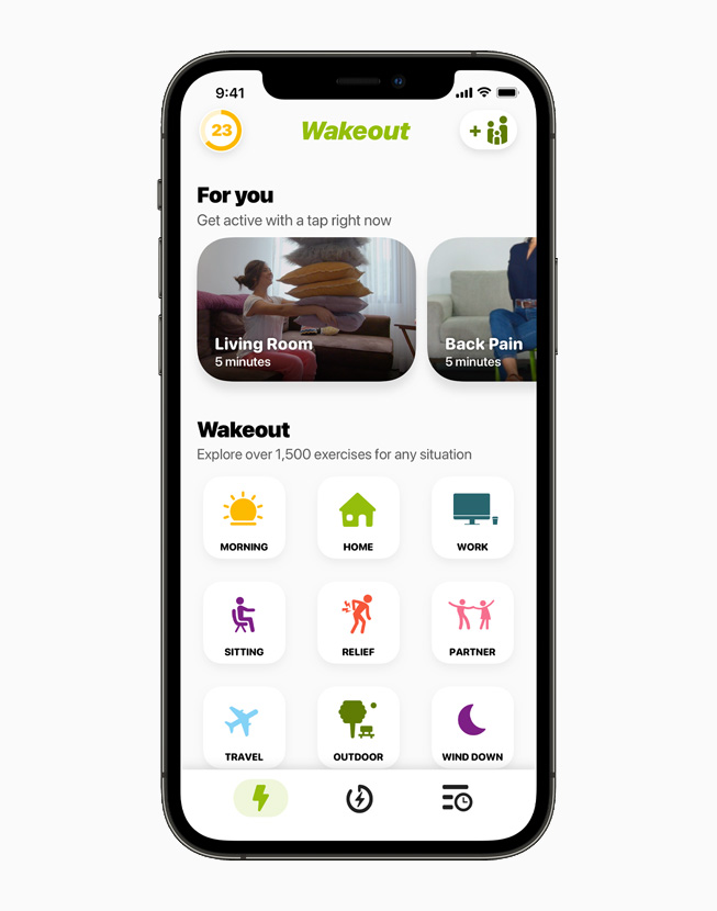 The Wakeout! app displayed on an iPhone 12 Pro.