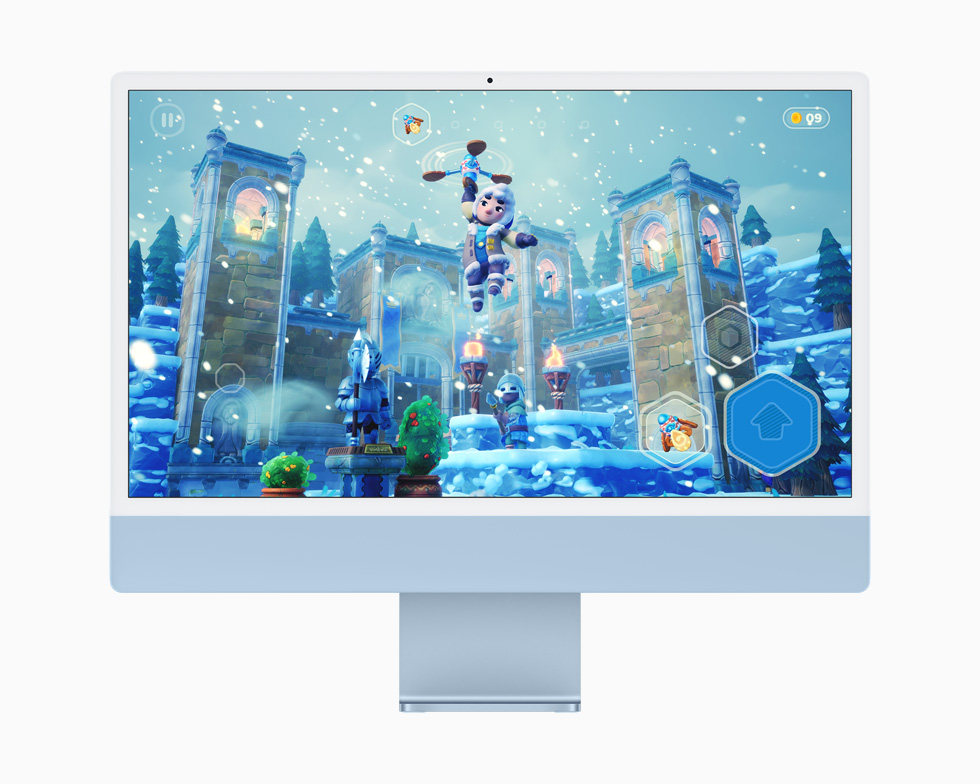 A game on Apple Arcade, displayed on a blue iMac.