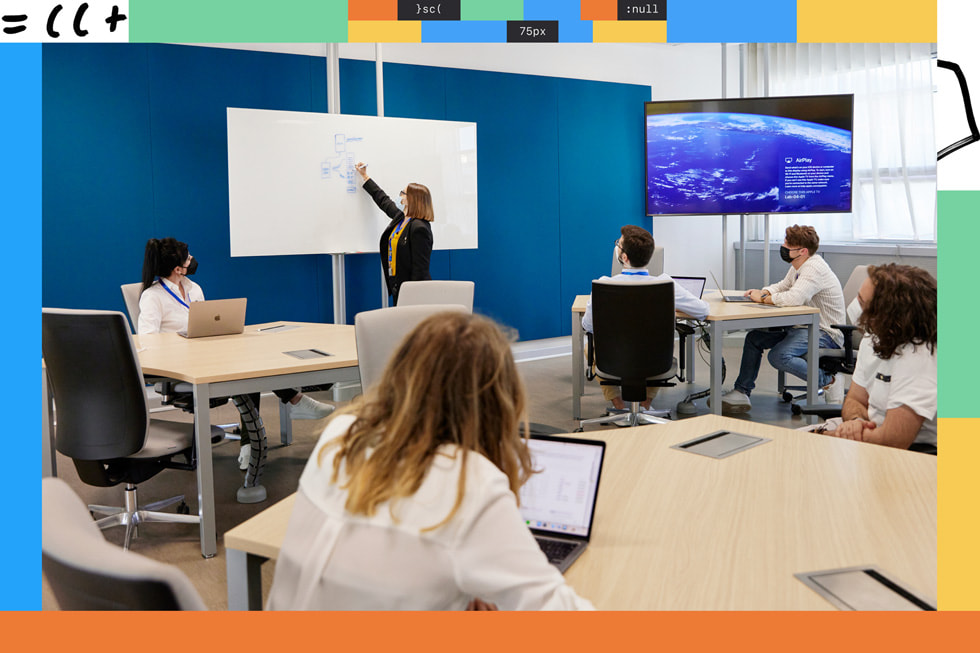Students in a classroom at the Apple Developer Academy in Naples. 