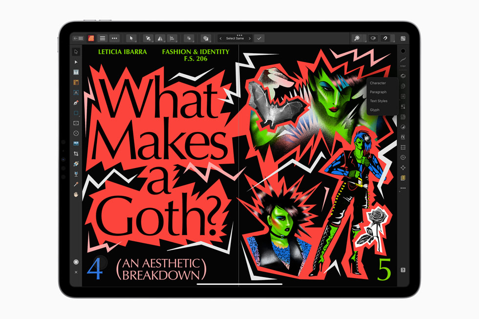 Editing using Affinity Publisher 2 on iPad Pro.