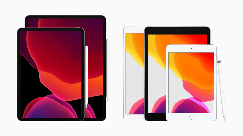 The iPad family with Apple Pencil.