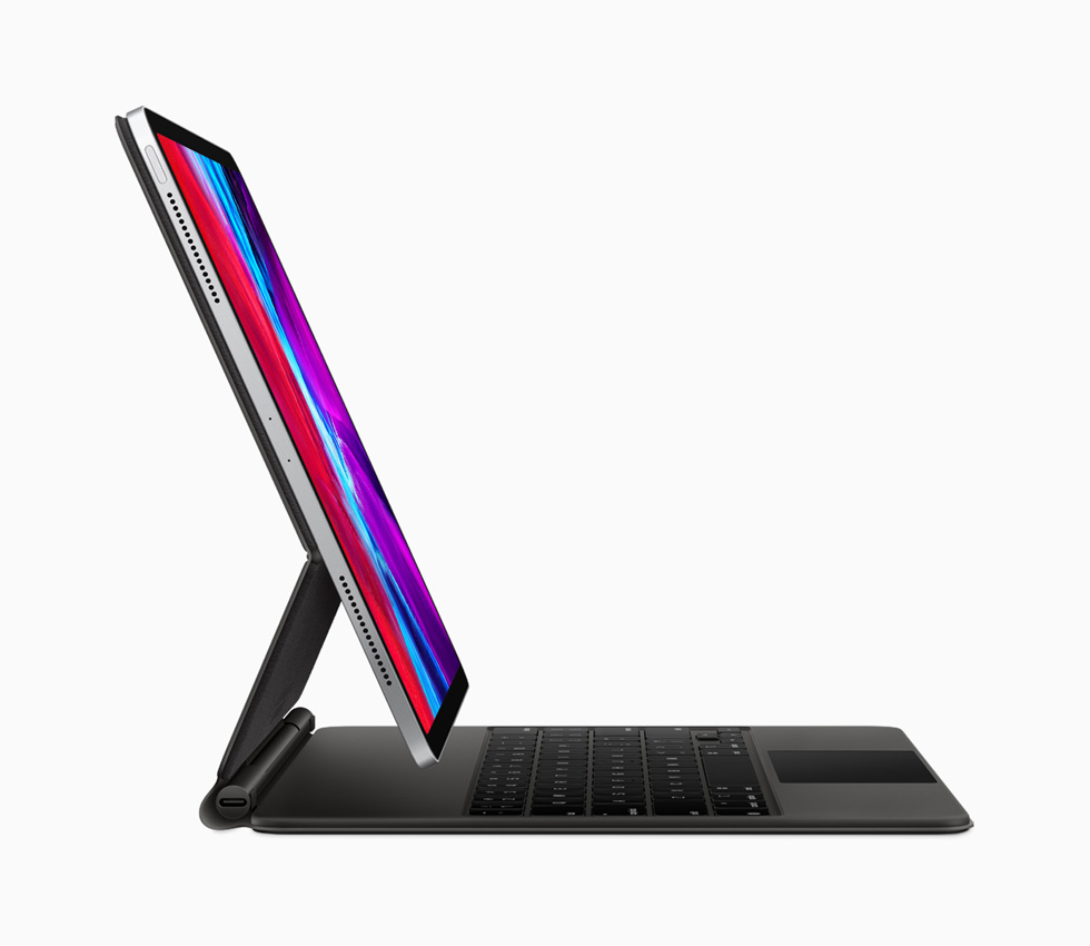 New iPad Pro with Magic Keyboard, side view.