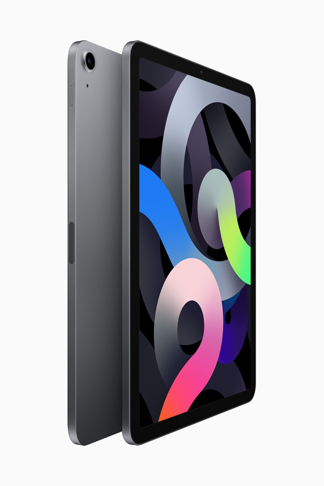 Two iPad Air back-to-back to each other in space gray.