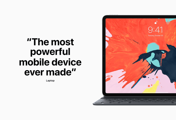 iPad Pro next to animated review text.