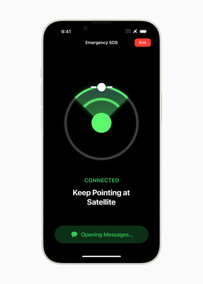 The Emergency SOS screen on iPhone prompts the user where to point their phone to connect with a satellite.