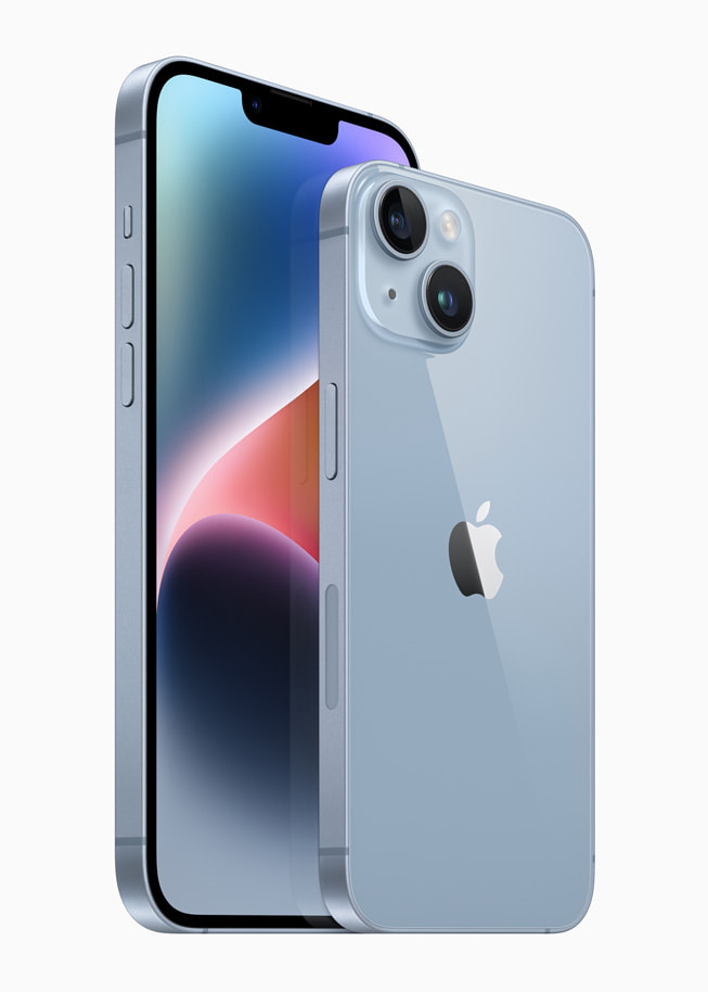 iPhone 14 and iPhone 14 Plus are shown in blue.