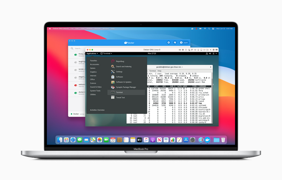 Linux coding environment displayed on MacBook Pro.