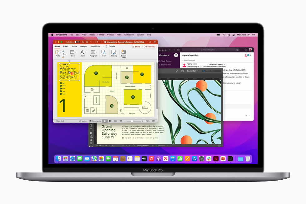 The updated MacBook Pro in space gray running multiple applications.