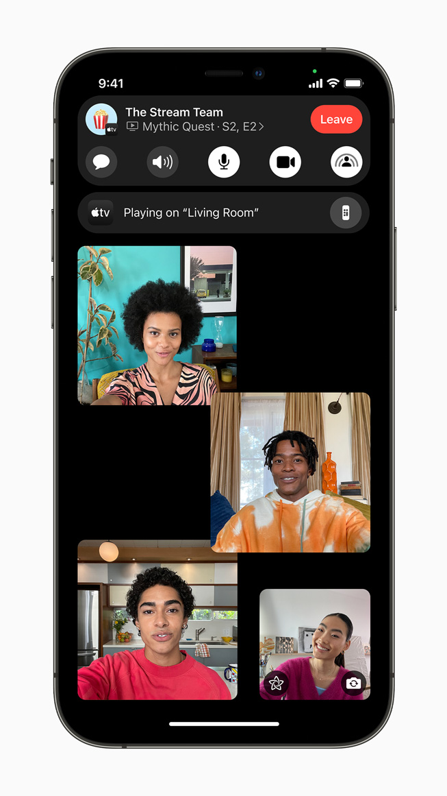 FaceTime call during Apple TV SharePlay session displayed on iPhone 12 Pro.