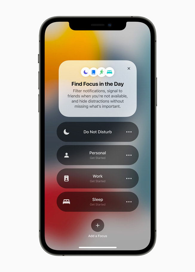 A list of Focus types displayed on iPhone 12 Pro.
