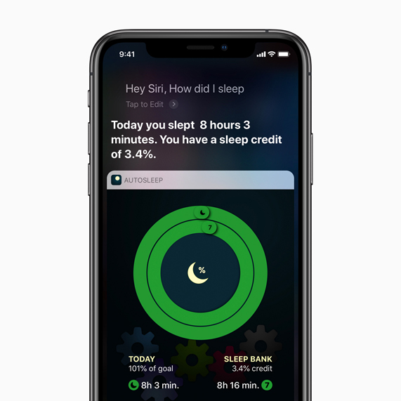 iPhone showing Siri Shortcut AutoSleep screen.