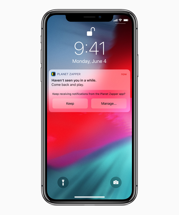 iPhone X screen showing Planet Zapper app notification plus Siri Suggestions to manage notifications for the app.