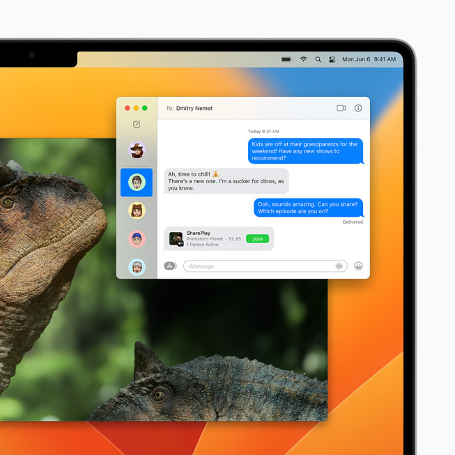 An Apple TV SharePlay session in Messages on MacBook Pro.