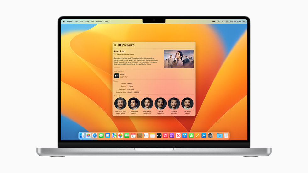 The new search results for a TV show in Spotlight on MacBook Pro.