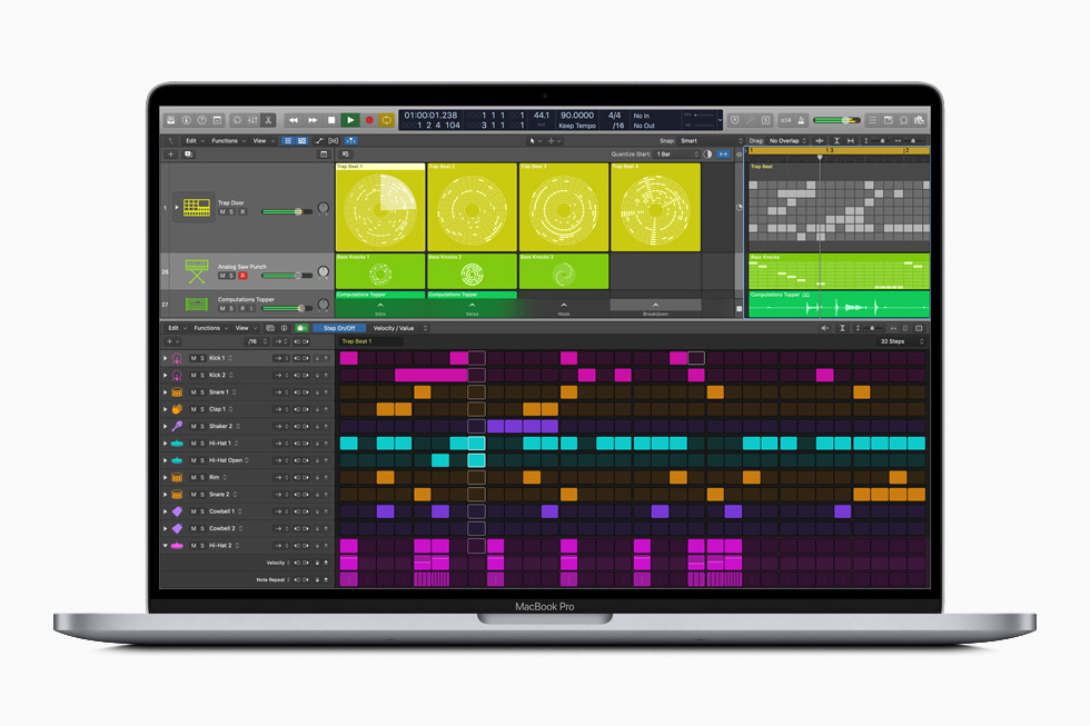The Step Sequencer tool in Logic Pro X, displayed on MacBook Pro.