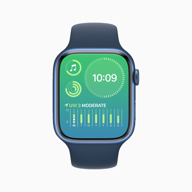 The updated Modular Compact face is shown on Apple Watch Series 7.
