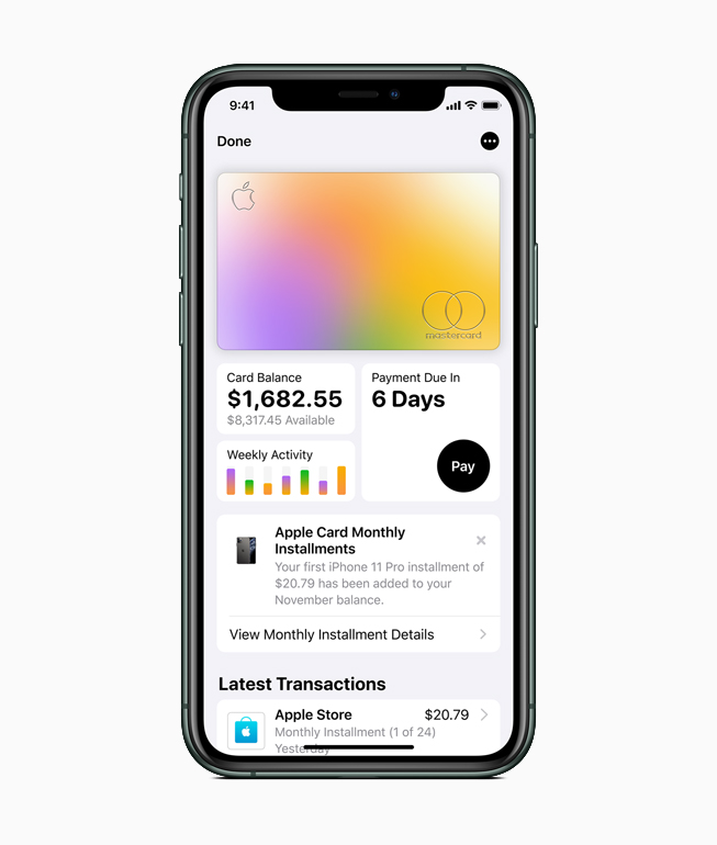 iPhone showing Apple Card activity.