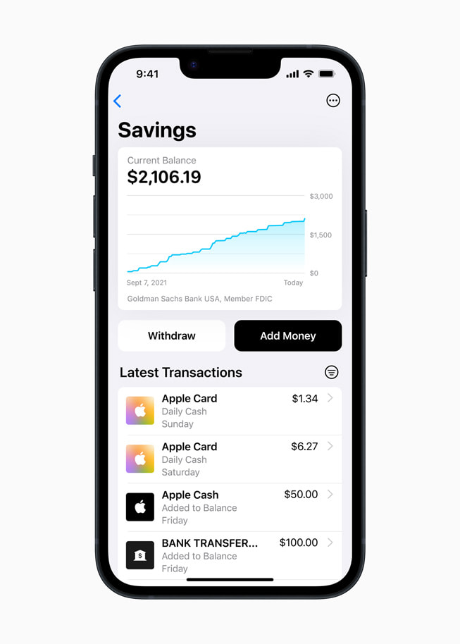 Latest transactions are shown in a user’s high-yield Savings account from Goldman Sachs.