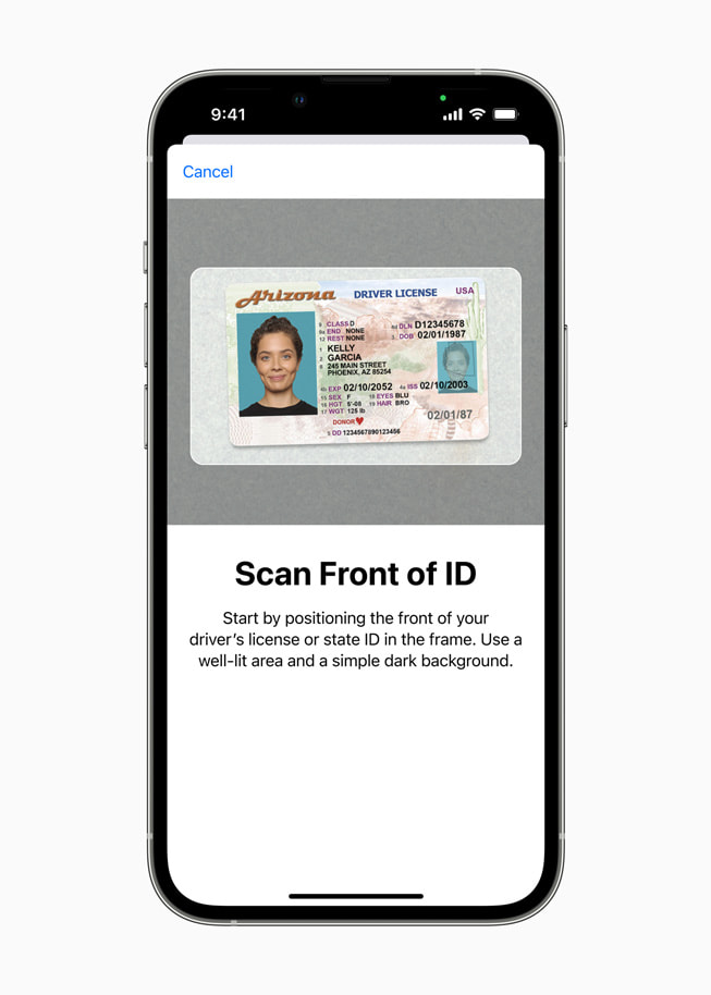 A user is prompted to scan the front of their driver’s license in Wallet.
