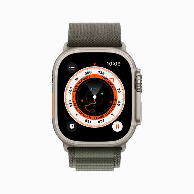 Apple Watch Ultra viser rutepunkter i Kompas-appen.