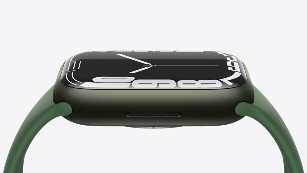 The side of Apple Watch Series 7 is shown.