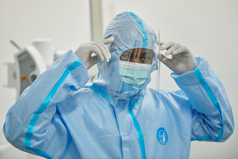 A medical worker in Zambia in sub-Saharan Africa.