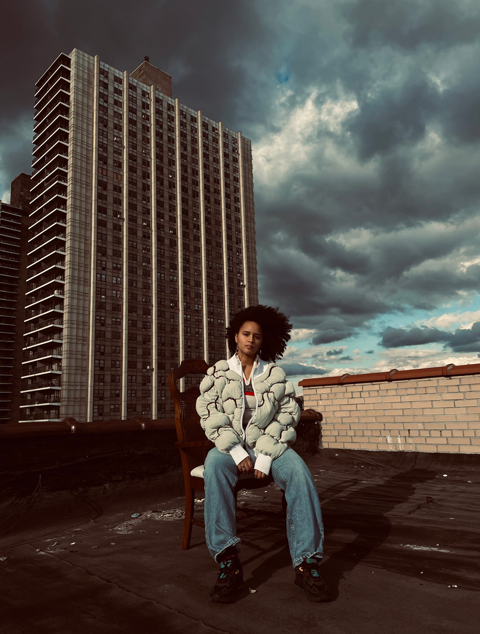 Jashly, photographed on a roof top.