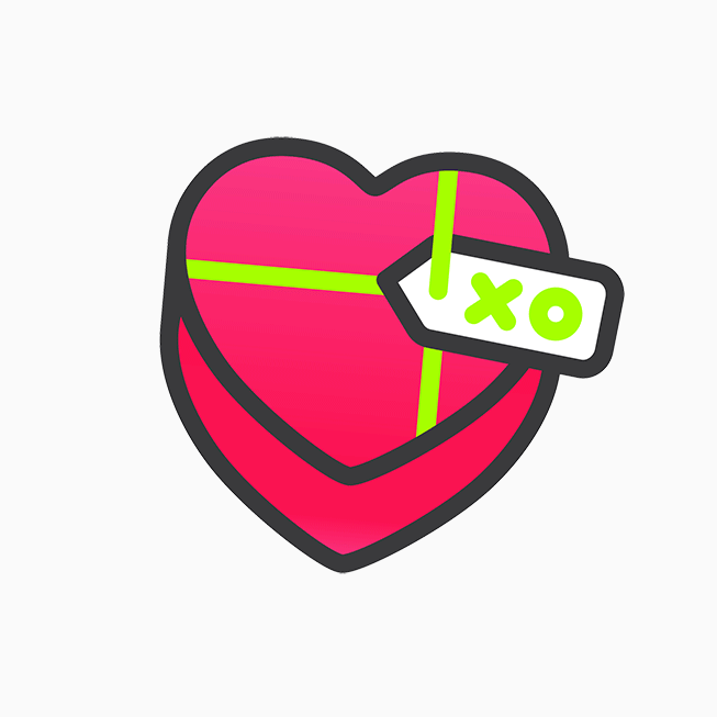 An animated heart-shaped box is shown as part of the Heart Month Activity Challenge.