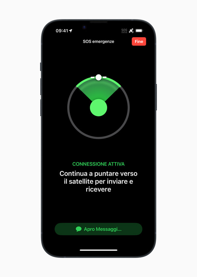 Intuitivo messaggio satellitare su iPhone 14 Plus.