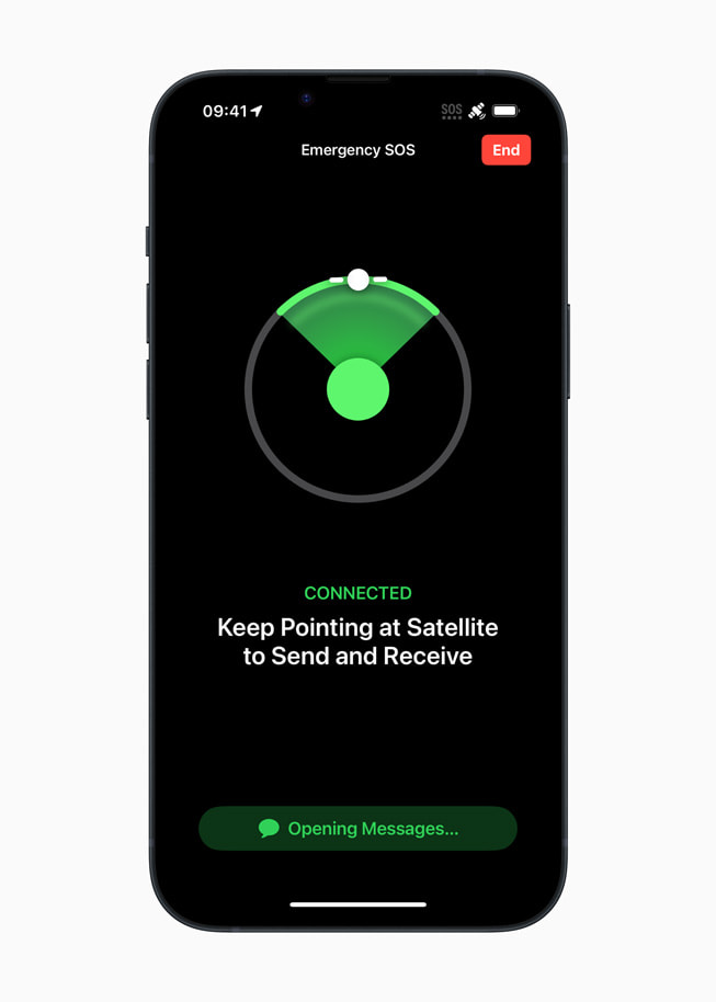 An iPhone screen shows the Emergency SOS via satellite interface.