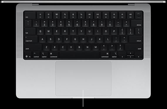 Otwarty MacBook Pro w kolorze srebrnym, widać klawiaturę i gładzik Force Touch