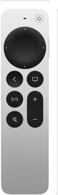 Siri Remote 的正面外觀，展示銀色鋁金屬外觀、觸控板和按鈕