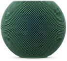 HomePod mini 2 i grøn vist forfra med kompakt kugleformet design og ensartet akustisk netstof