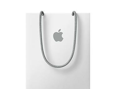 Apple Store White Bag, long gray handles, Apple logo centered on the front