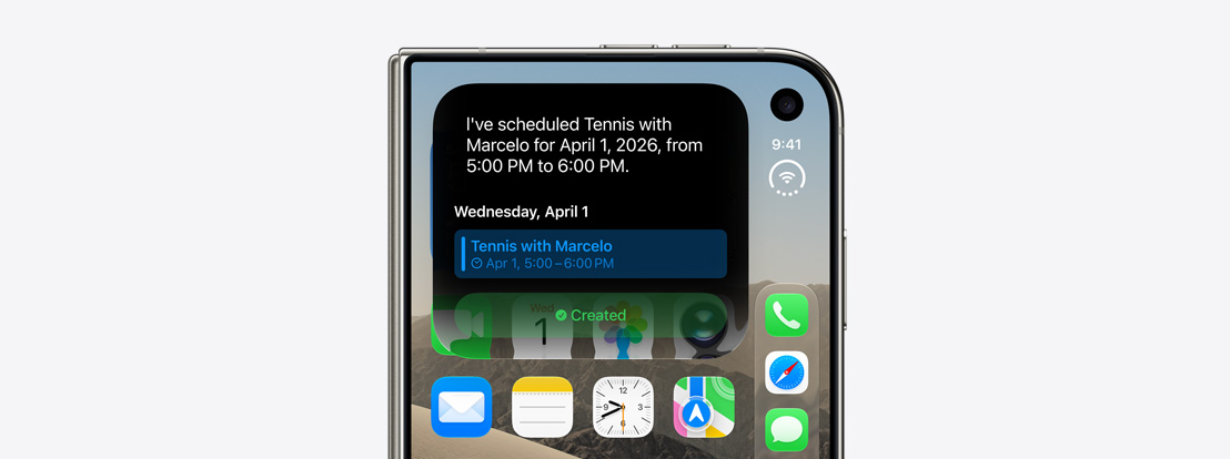 iPhone Duo, kapalı, dış ekranda takvim güncellemesini gösteren bir Siri AI bildirimi