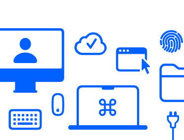 Logo de la configuration personnalisée, avec plusieurs illustrations liées à Mac, comme une souris et un clavier