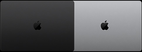MacBook Pro con pantalla PROLED XDR, color negro espacial, parte superior, cerrada, y MacBook Pro con pantalla PROLED XDR, color plata, parte superior, cerrada