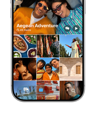 iPhone 18 Pro, color plata, la pantalla muestra una cuadrícula con fotos de unas vacaciones